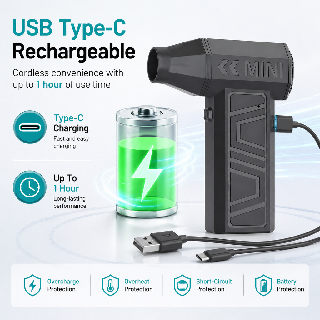 130000 RPM Turbo Jet Fan Handheld Air Blower Mini Electric Tool with LED Power Display for Car PC Pet Hair Barbecue
